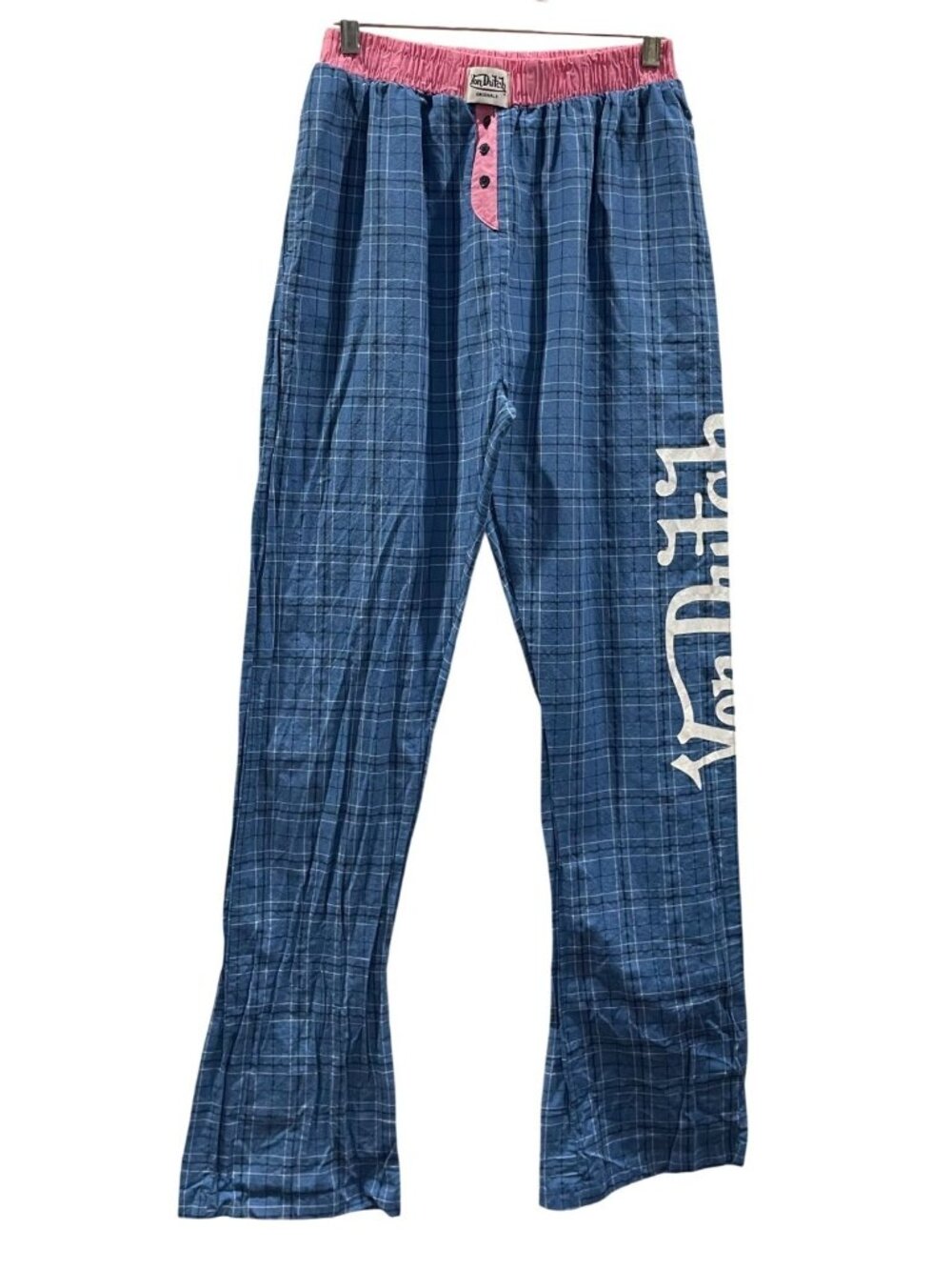 Von Dutch Lightweight Plaid Lounge Pants S Blue Casual Relaxed Fit Weekends Cozy